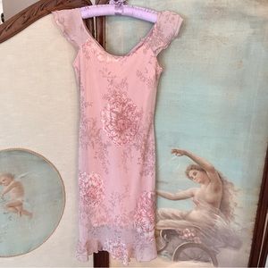 Vintage Y2K Pink Flower Cottagecore Dress Size XS/S